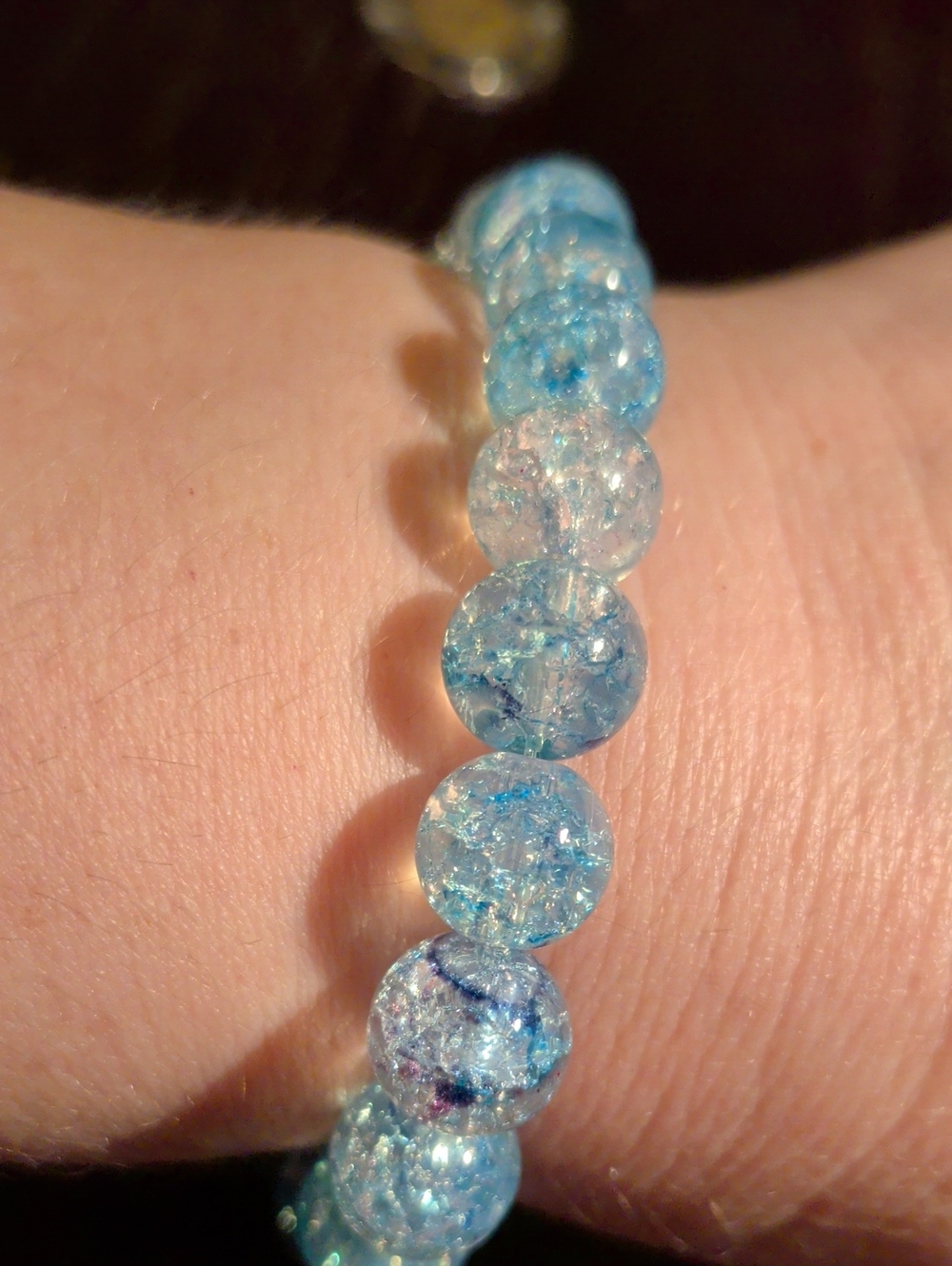 Blue Crackle Glass Beaded Stretch Bracelet - Women's Jewelry Fits 7. New